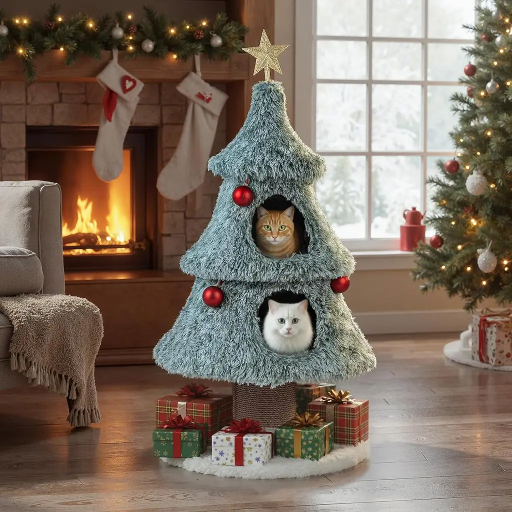 48.5-Inches Cat Christmas Tree: A Cute and Functional Cat Tower with Scratching Post